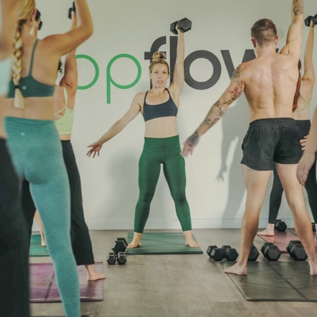 San Diego Fitness instructor leading class at Popflow.